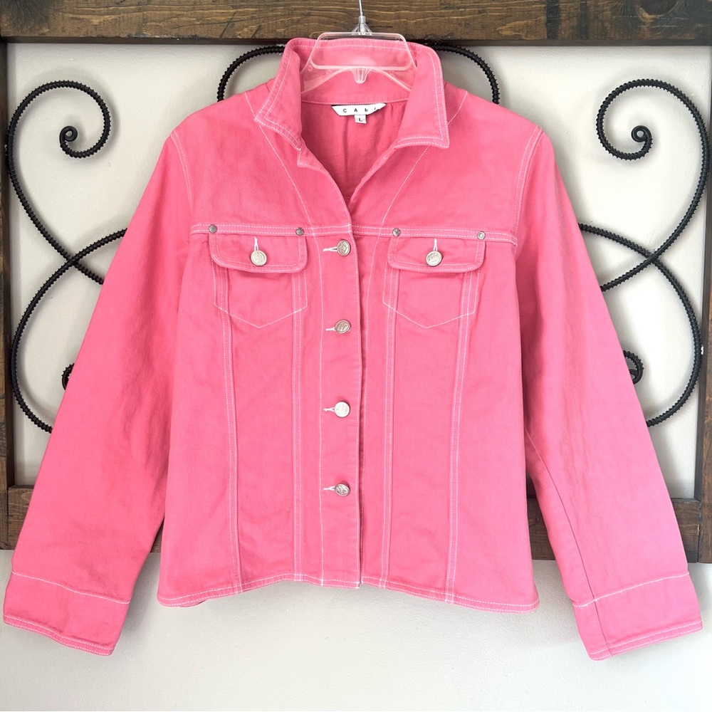 CAbi Watermelon Pink Button Front Pocket Jacket Size Large